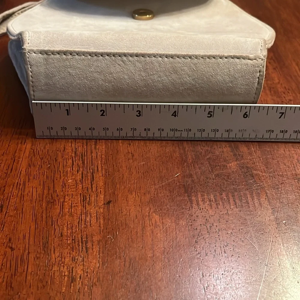 Rush Hour Gray Sueded Purse with long strap and snap closure